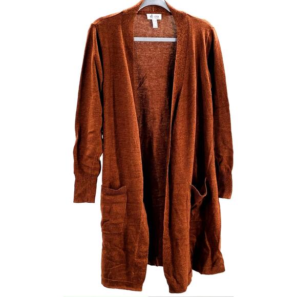 DENIM & CO Sz S copper open brown long sleeve open knit sweater cardigan NEW B29 - Picture 1 of 7